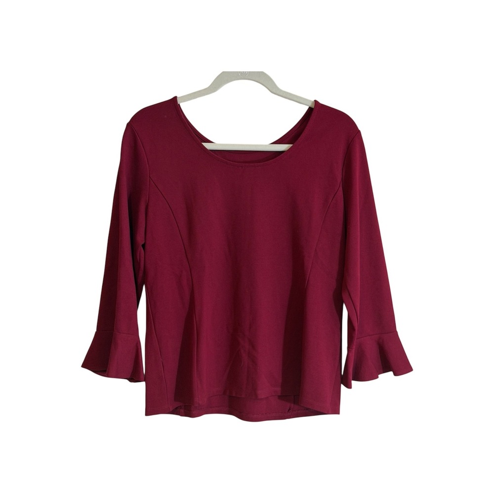 Talbots Bell Sleeve Top Womens M Burgundy Knit Scoop Neck Flared Bell Sleeves